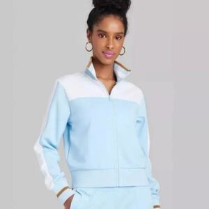 Wild Fable Women's Blue & White Track Zip Up Jacket L Y2K Sporty Varsity NWT!​